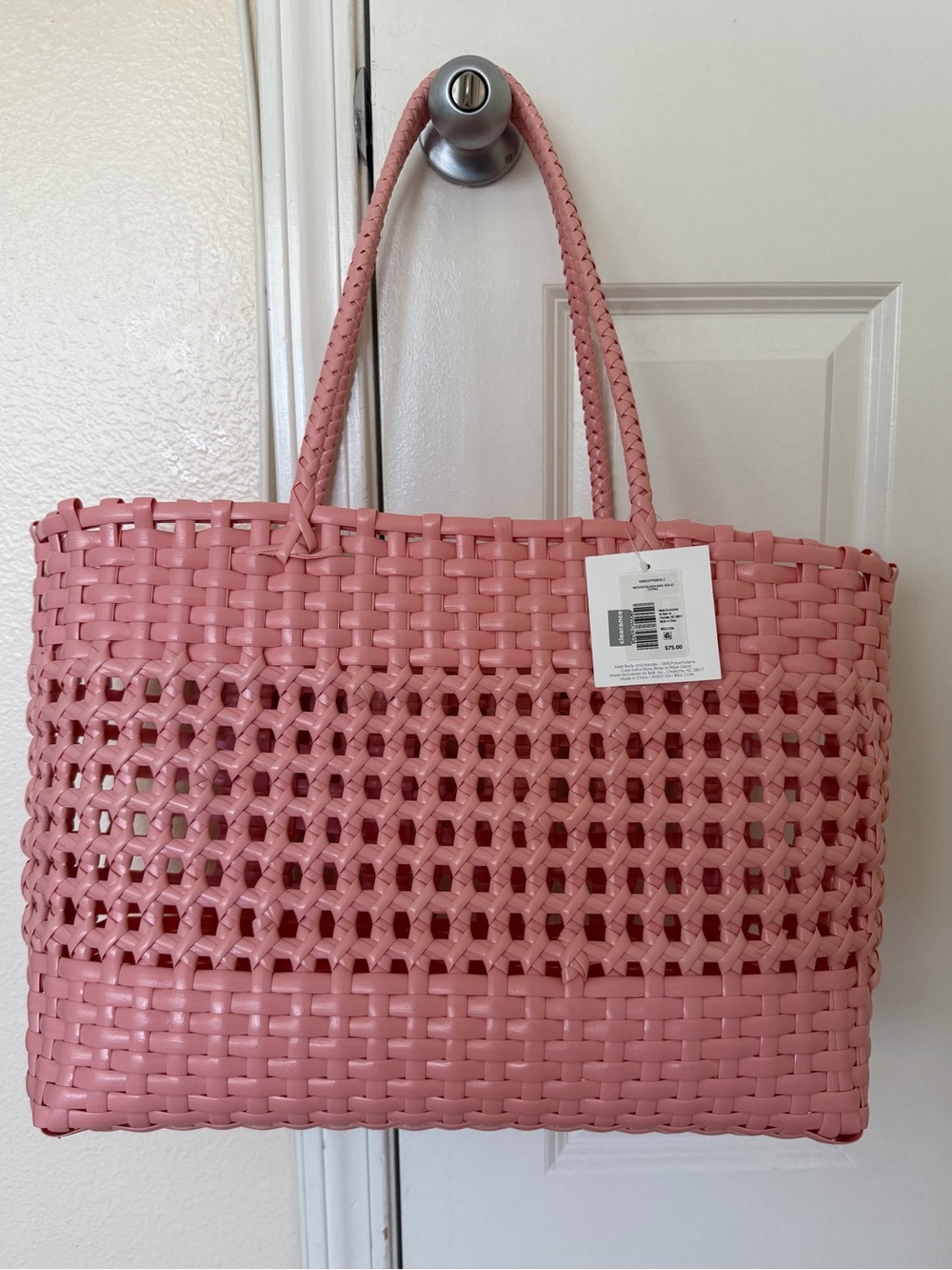 crown & ivy Coral Woven Openwork Beach Tote